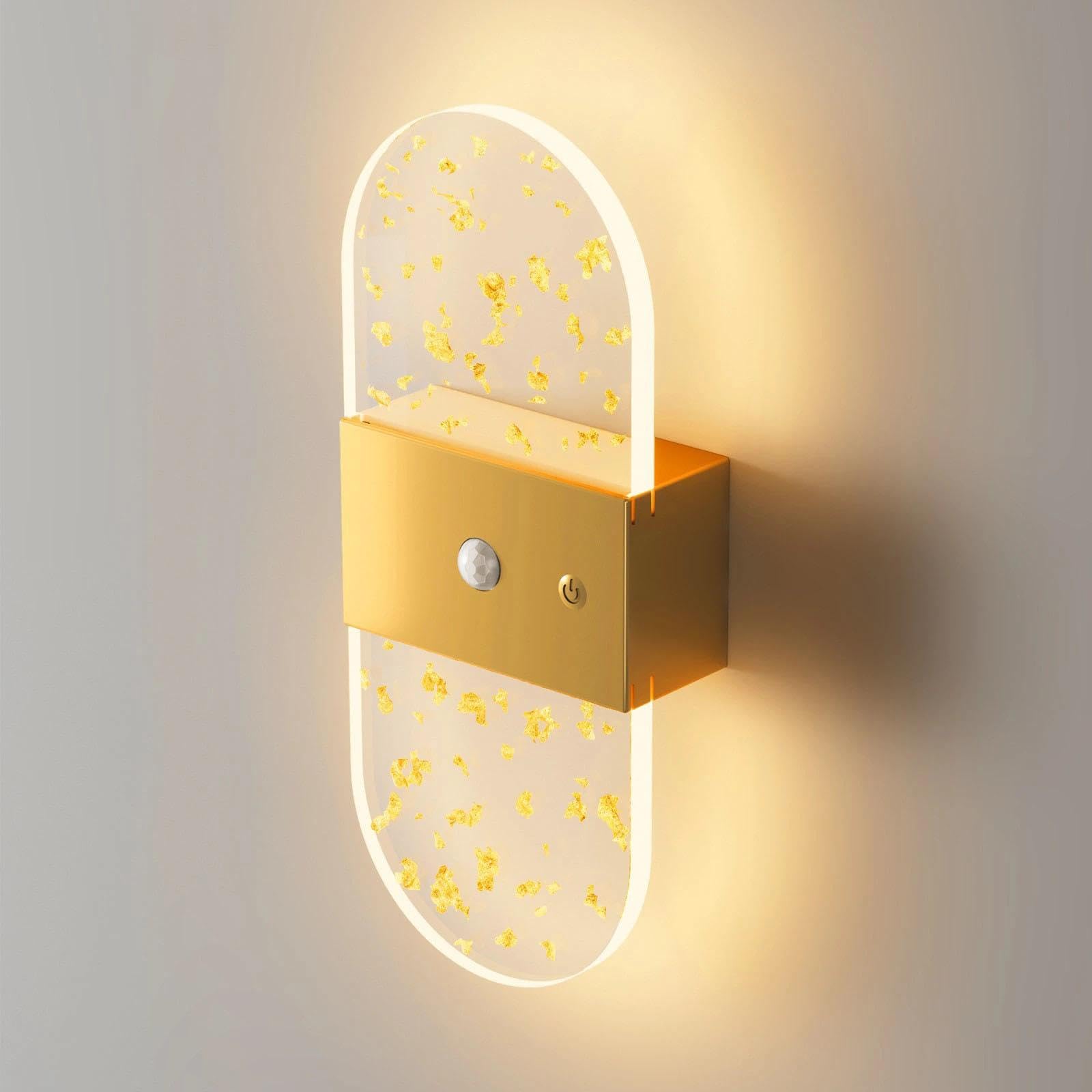 GAOHONGMEI Motion Sensor Night Light, Rechargeable Wall Lights (Gold,Oval)