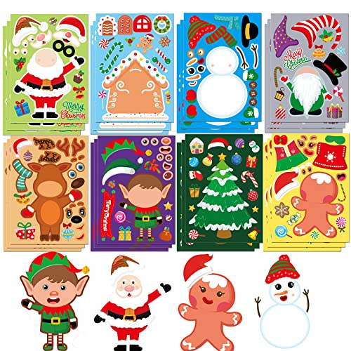 Pegatinas de Navidad para niños DIY para hacer tus propias pegatinas de Navidad, 24 hojas de Papá Noel, reno, muñeco de nieve, pan de jengibre, pegatinas para niños, fiesta de Navidad, juegos Cover
