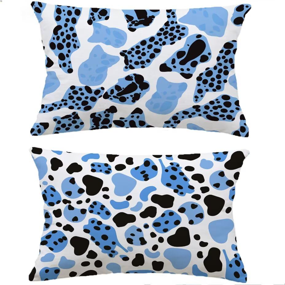 Housse de coussin de jardin aspect lin bleu 40x80 cm luxe imperméable