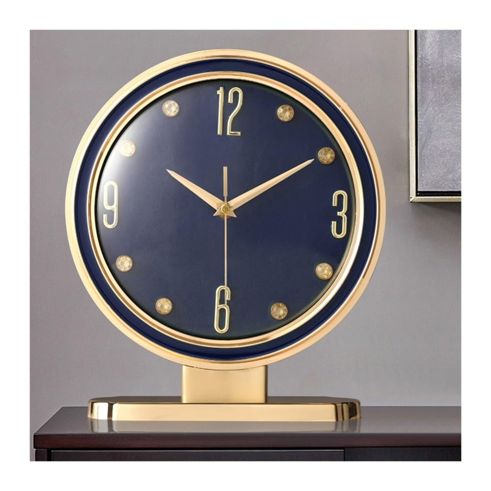 E7v2t9k6 Blue Countertop Alloy Leather Desk Clocks Living Room Pendulum Home Creative Table Ornaments Mantlepiece Clock(Blue)