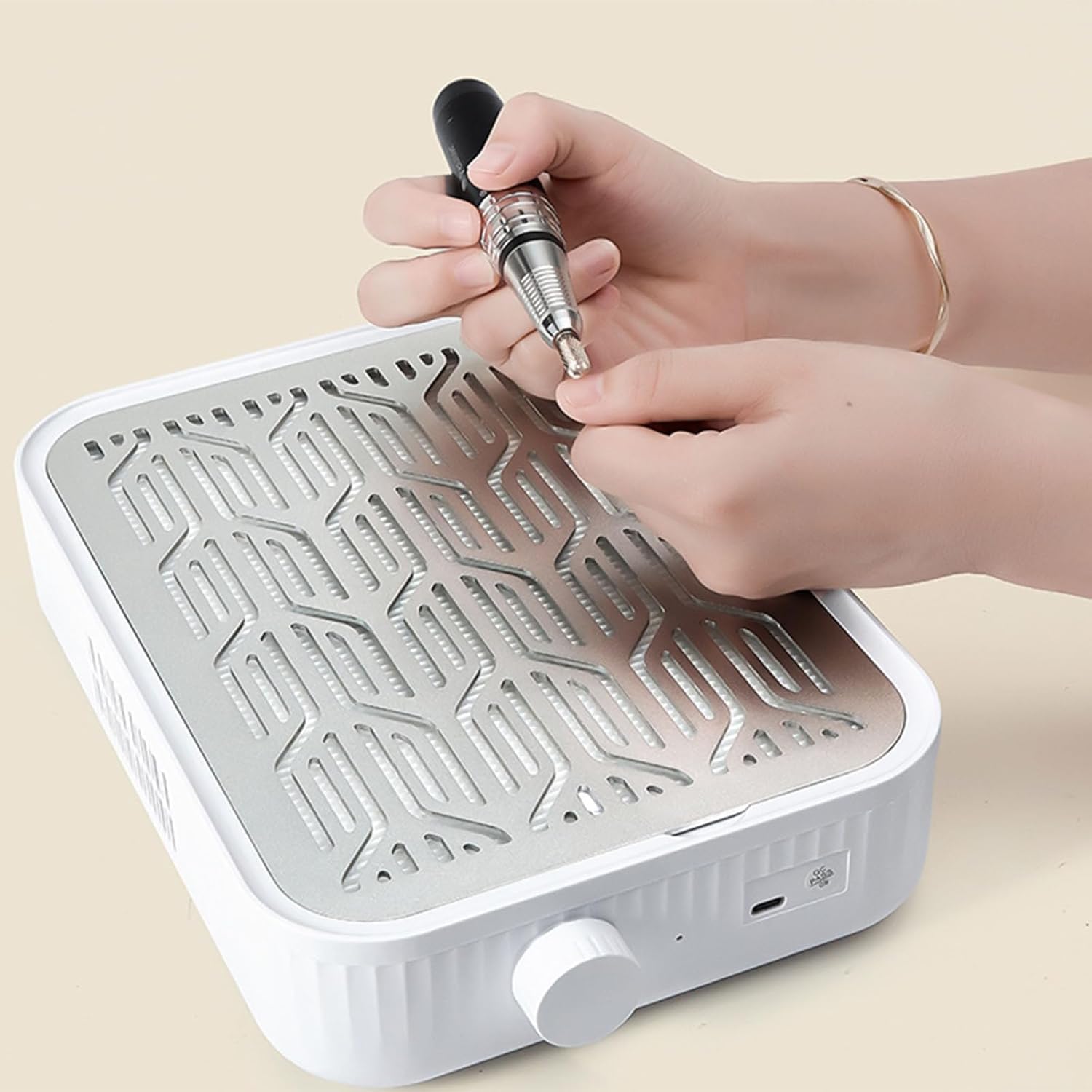 Aspiradora De Uñas Silenciosa Y Ajustable: Colector De Polvo De Uñas con Turbina Sin Escobillas para Técnicos De Uñas Profesionales Y Manicuras Caseras. White