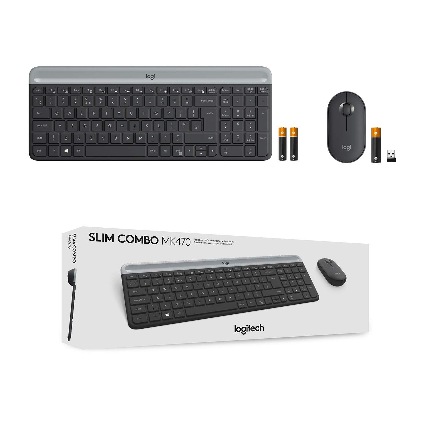 Logitech MK470 Kit Mouse e Tastiera Wireless 2,4 GHz Unifying, Ultrasottile, Compatto, Silenzioso, Layout Italiano QWERTY - Nero