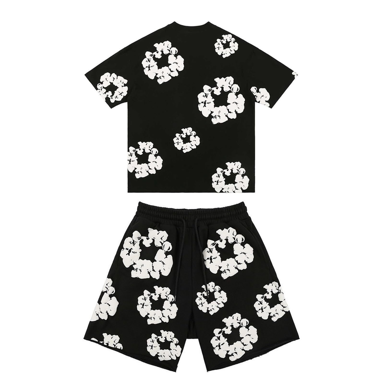 Drucken Zweiteiler Damen, Sommeranzug Herren Trainingsanzug T-Shirt und Shorts Bequeme Leicht Freizeitanzug Stretchy Baggy Loungewear Sets Unisex Hip-Hop Jogginganzug für Fitness Sport
