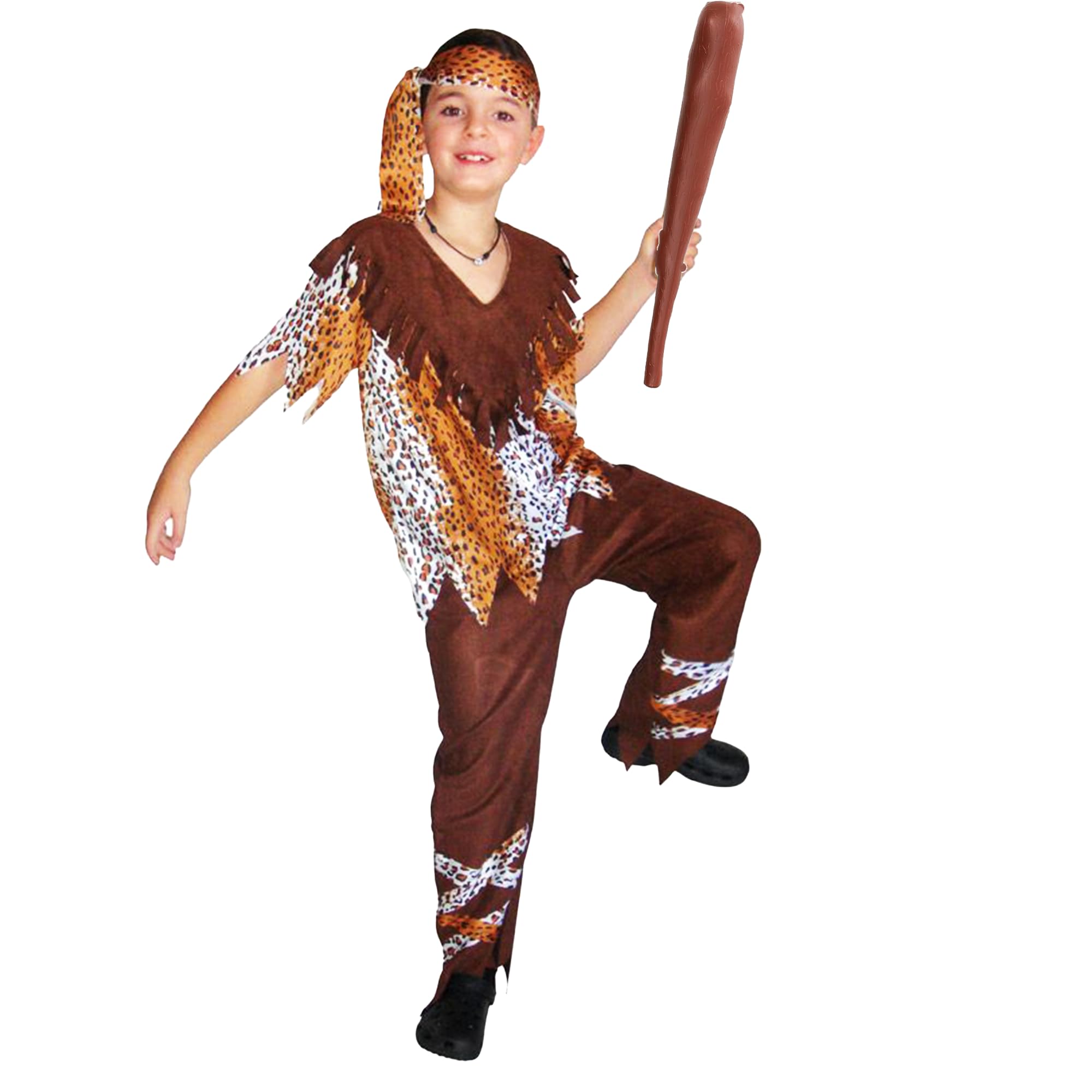 Carnavalife Disfraz Cavernicola Niño+Porra Cavernicola Disfraz Cavernicola Niña+Porra Troglodita Disfraz Cavernicola para Niños y Adulto, Disfraz Prehistorico Edad de Piedra