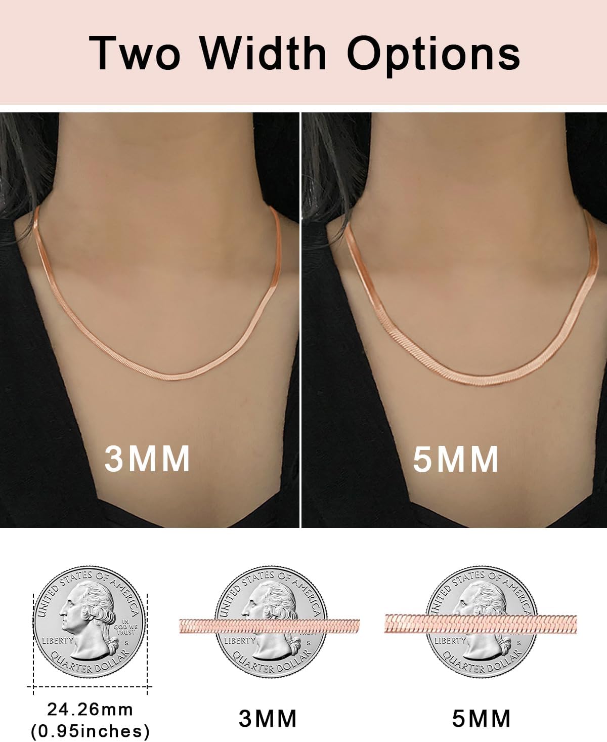 FOCALOOK 14K Gold Plated Necklaces for Women, Fashion Herringbone Choker Necklace Stainless Steel Flat Snake Chain 3/5MM(W) 12.5"/15"/18"+3.5"(L) - Image 7