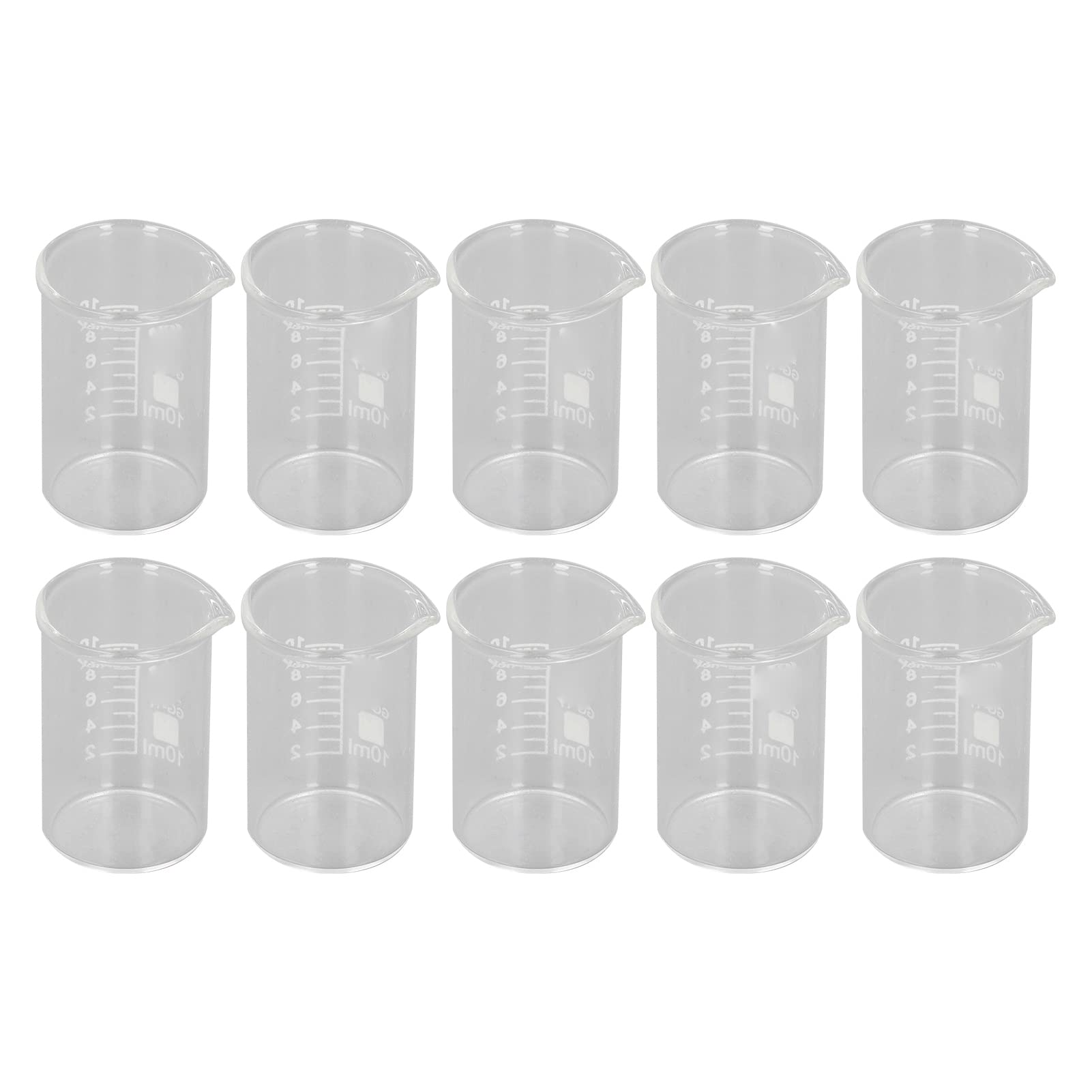 Beaker, Alkali Resistant Thick Borosilicate Glass 10ml 10pcs Laboratory Cup for Teaching