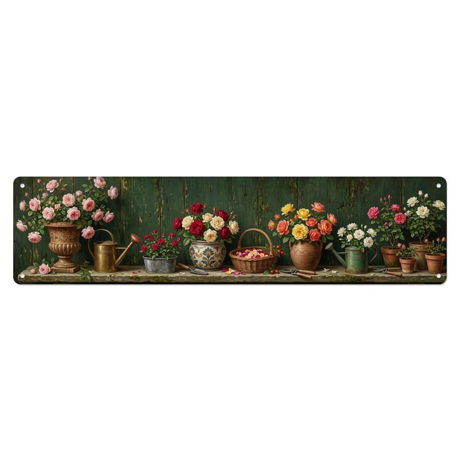 Floral Garden Tools Rose Garden Pattern Print Metal Tin Sign