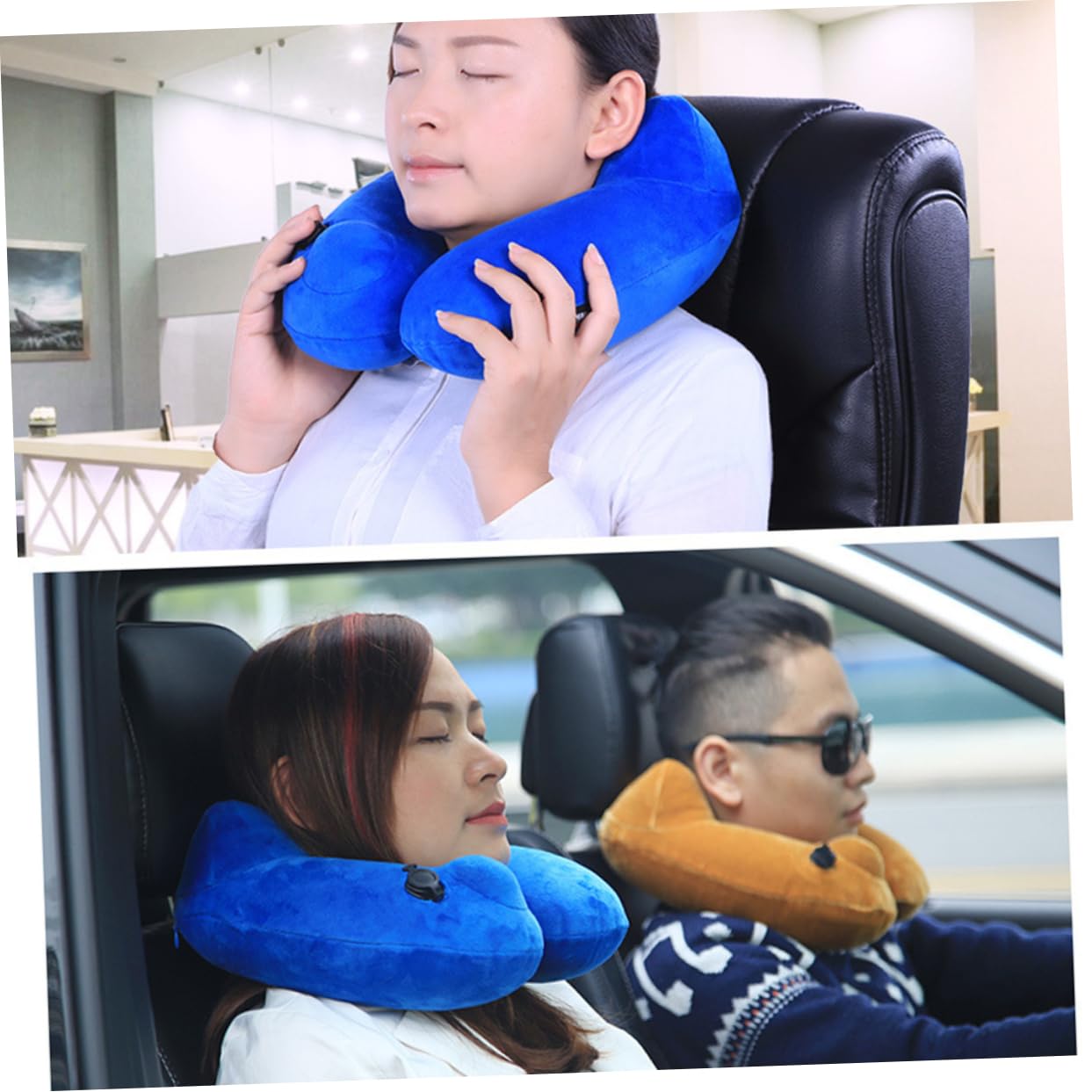 Ciieeo Oreiller Gonflable de U Support Cervical Automatique, Coussin Floqué Léger pour Avion, Bureau et Sieste, Paquet de Transport Portable
