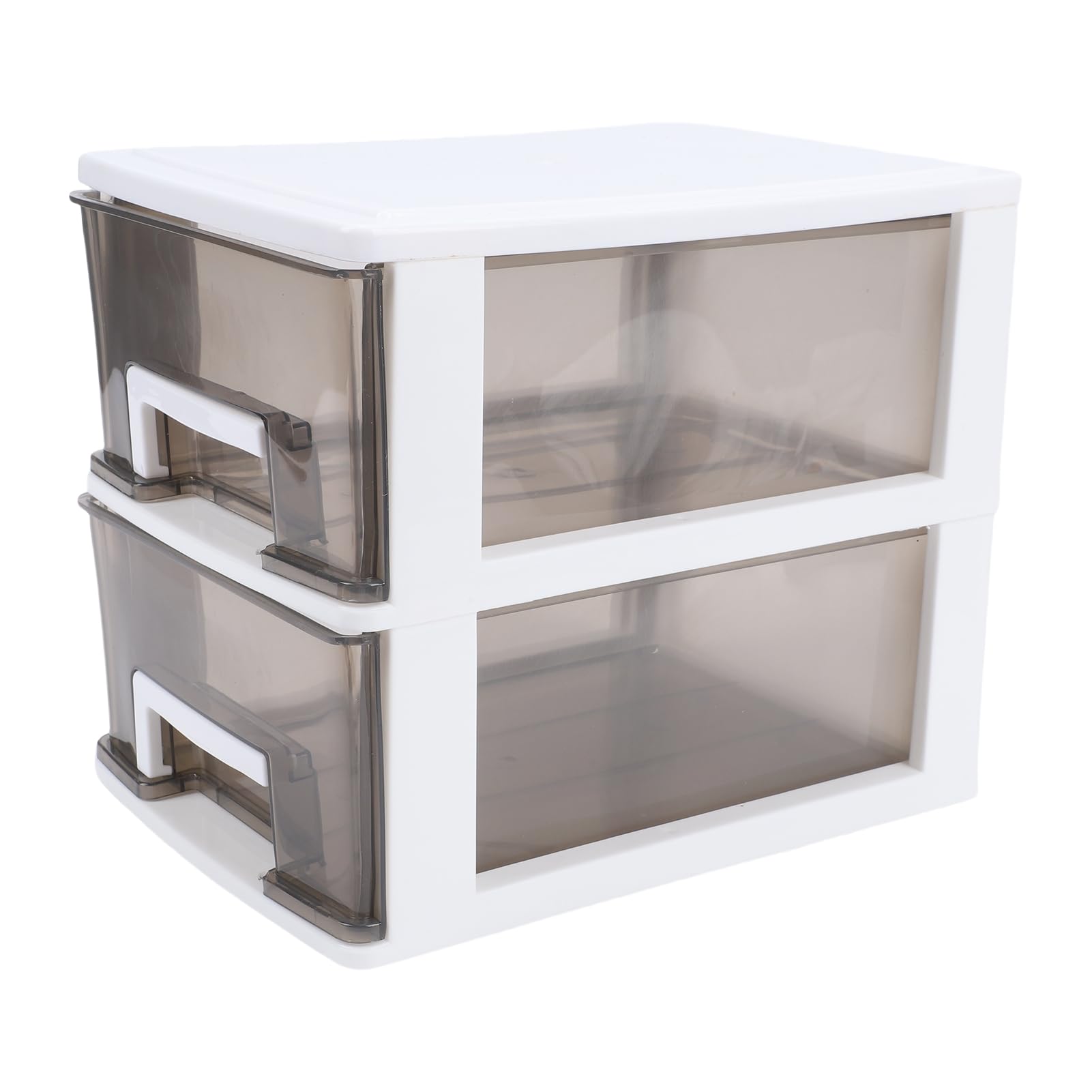 Schreibtisch-Aufbewahrungsbox, 2 Schubladen, Transparenter Kunststoff-Organizer, Stapelbare, Staubdichte Box für Bürobedarf, Kosmetik, Schreibwaren, Zuhause, Schule (Mittlere Größe, 2