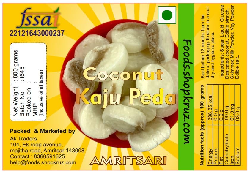 Image of Foods.shopkruz Coconut Peda, Coconut Kaju Peda, Sweet Coconut ladoo, candy,Milk Toffee 750gm