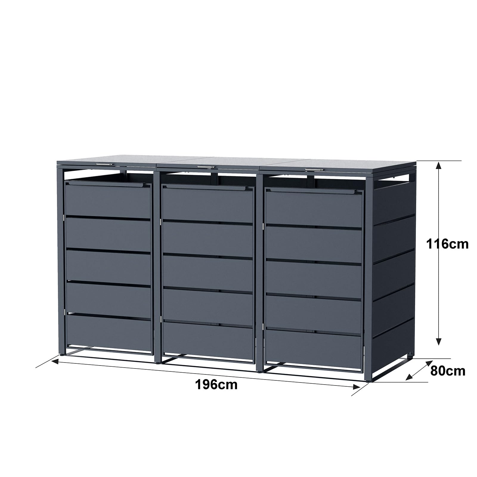 Mülltonnenbox für 3 Tonnen, Mülltonnenverkleidung mit Klappdeckel, Anthrazit