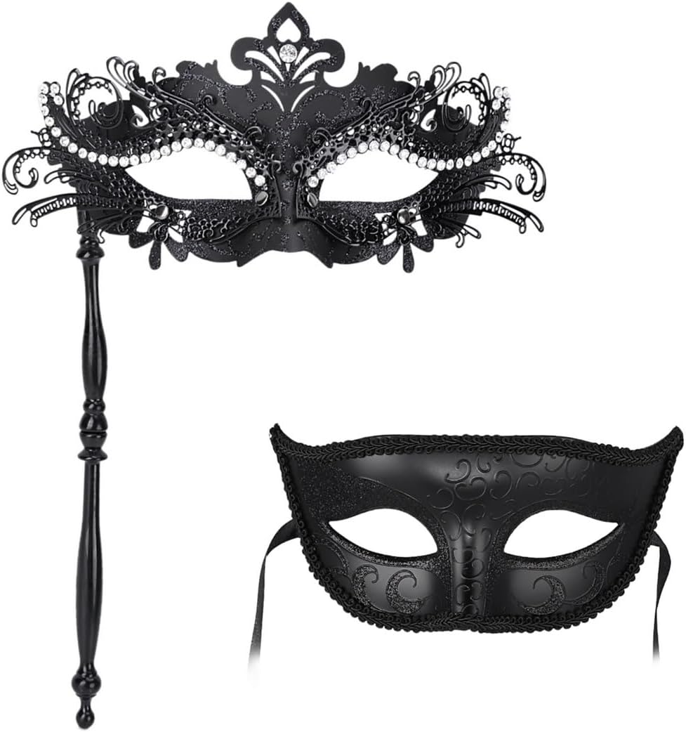 Maskerade maskerset, paar Mardi Gras maskers, een paar paren maskers, Venetiaans masker voor kostuumfeest, Halloween, cosplay, handmasker voor dames en heren
