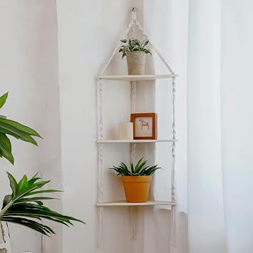 Artilady Corner Shelves Macrame Wall Hanging, 3 Tier Boho Storage