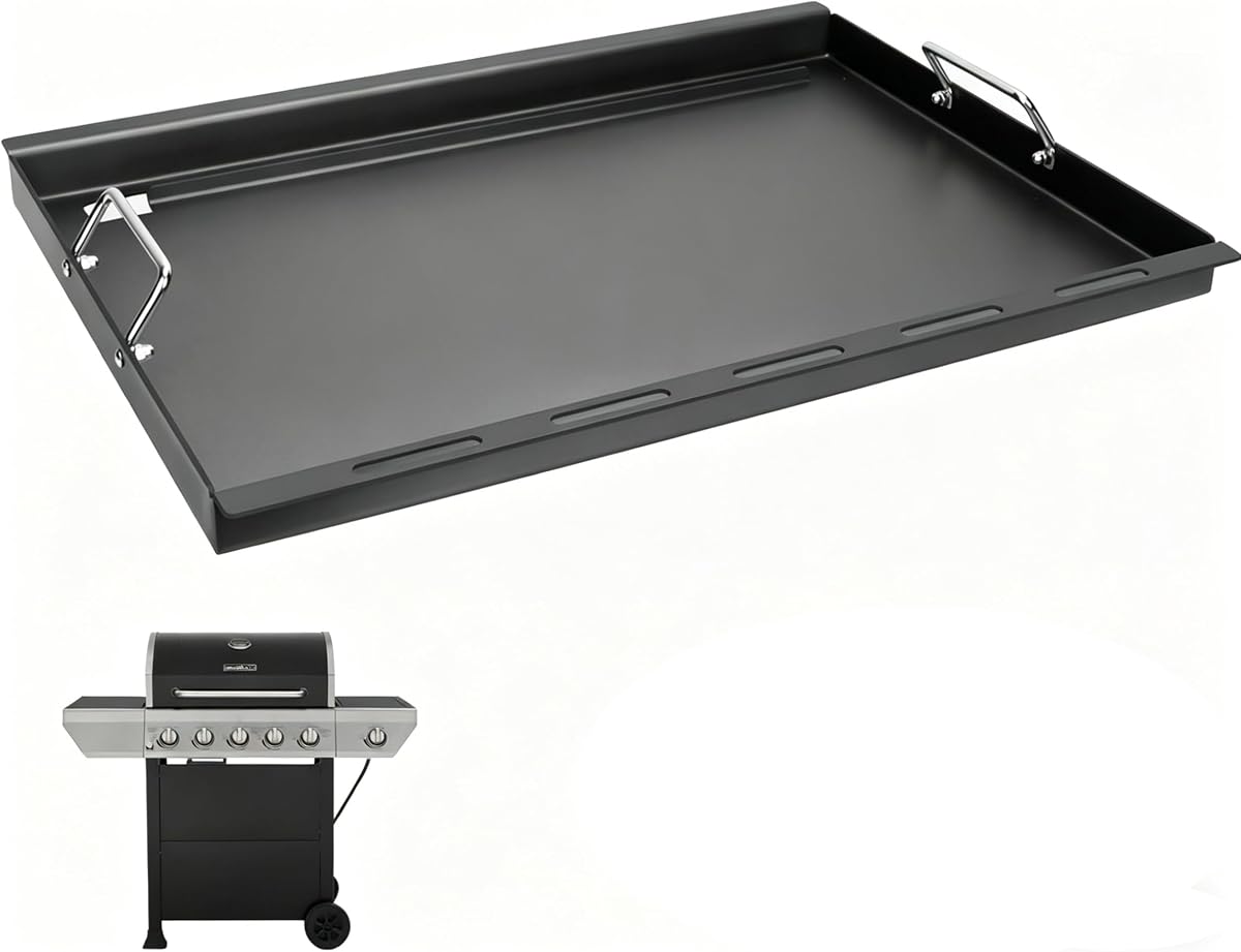 Full-Size Griddle Inserts for Nexgrill Home Depot 4/5 Burner Grill Parts | Fits Nexgrill 720-0888S 720-0888N 720-0830H 720-0830X Gas Grill, 4mm Carbon Steel flat top plate with handles 25.6" x 17"