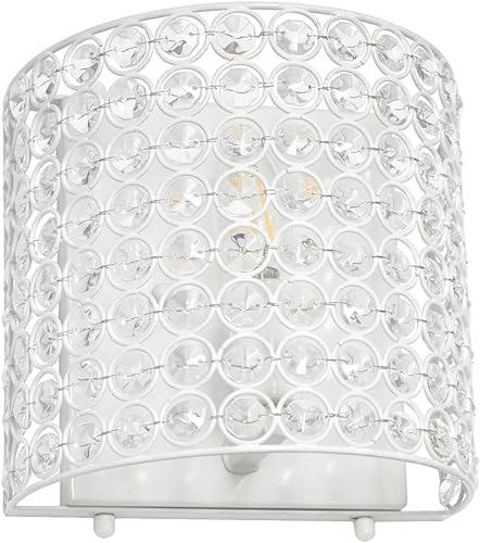 Elegant Designs SC1000-WHT Elipse - Lámpara contemporánea moderna de 8 pulgadas de cristal y metal para pared, para baño, tocador, pasillo, tocador,