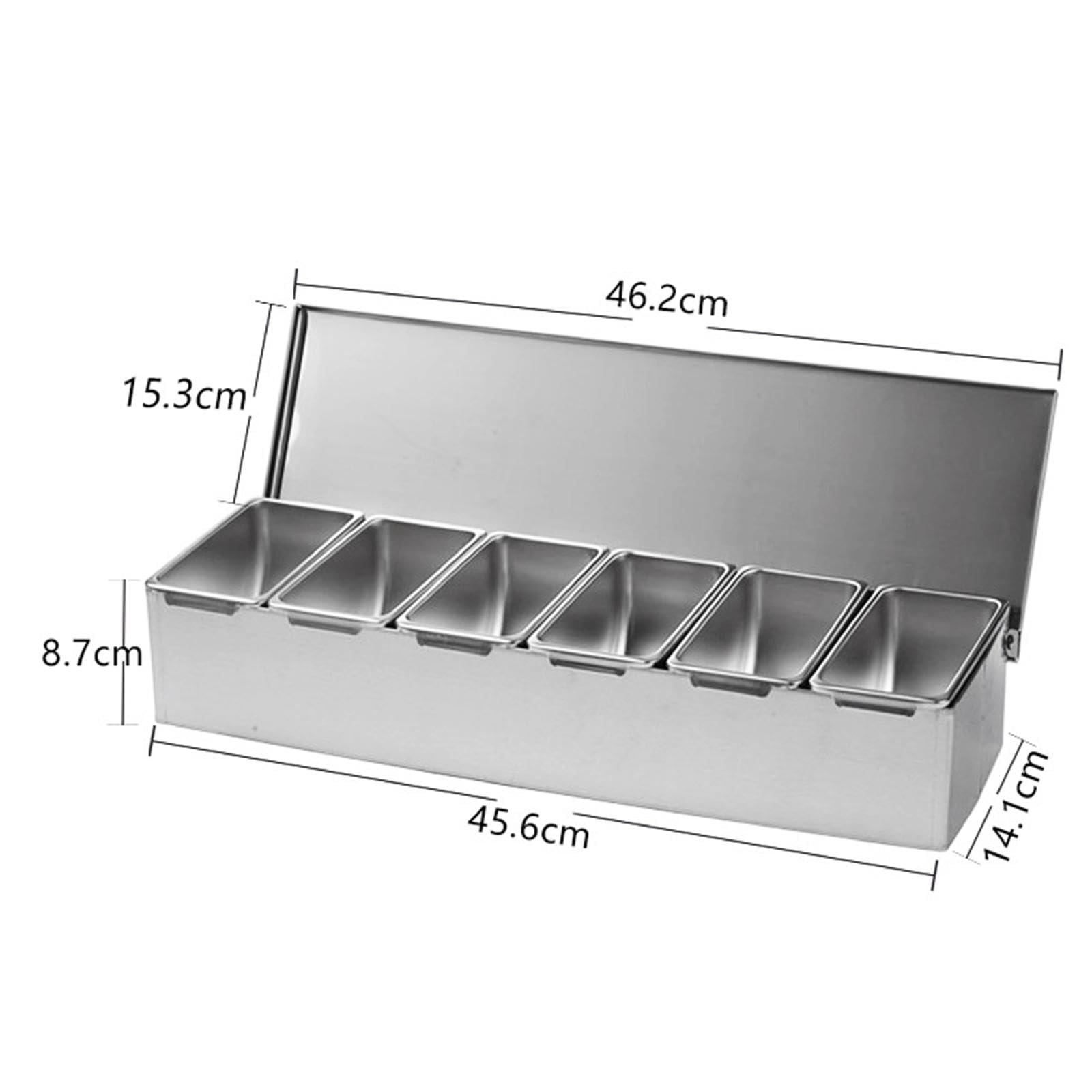 Gewürzbehälter Edelstahl Vorratsdosen Aufbewahrungsboxen mit Deckel Gewürzspender Zur Sicheren Lagerung Und Einfachen Entnahme für Küche Restaurant Ha, 6 Gitter