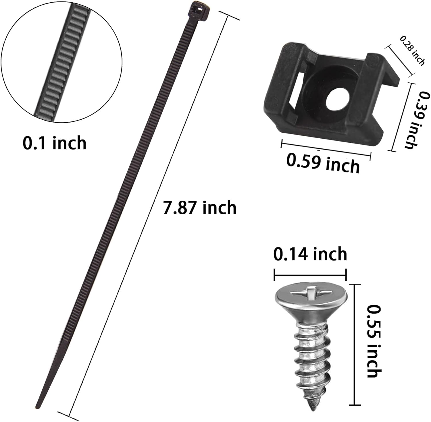 100 Cable Tie Mounts - Saddle Type, Self-Locking Zip Ties (203.2 x 3.3mm) & Deep Thread Pan Head Screws (100 Pieces, BLACK)