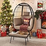 YITAHOME Wicker Egg Chair with Ottoman Outdoor Indoor Oversized Lounger with Stand, Cushions, Egg Basket Chair for Patio Backyard Porch - Brown & Black