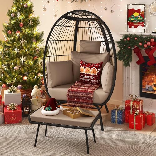 YITAHOME Wicker Egg Chair with Ottoman Outdoor Indoor Oversized Lounger