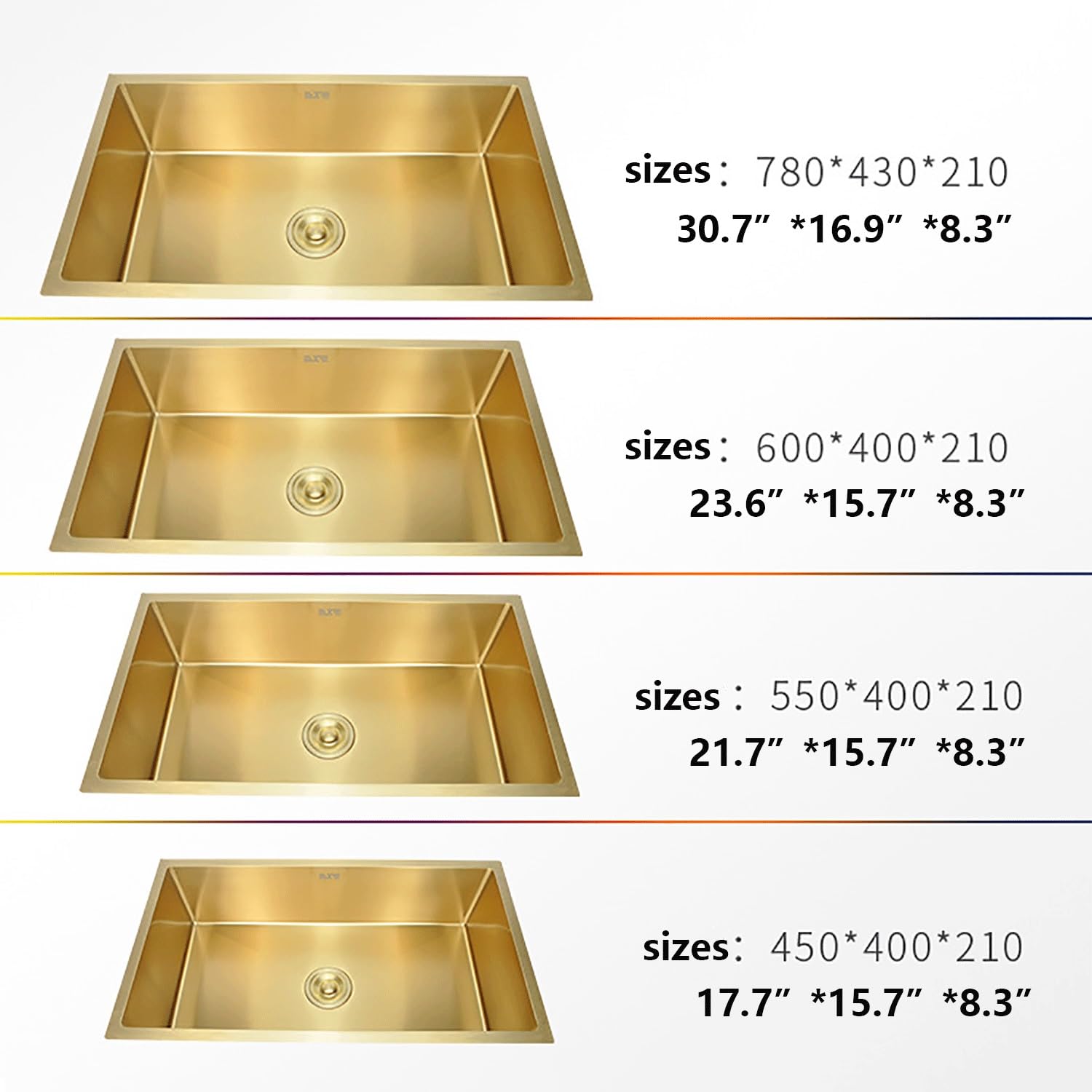 Lavello da cucina in oro Lavandino in Acciaio Inox Vasca Unica Lavabo da Cucina Incasso al mobile Lavandino Commerciale Con miscelatore Cestello di scarico for cucine,balconi,bar(60*40cm(23.6"*15.7"))