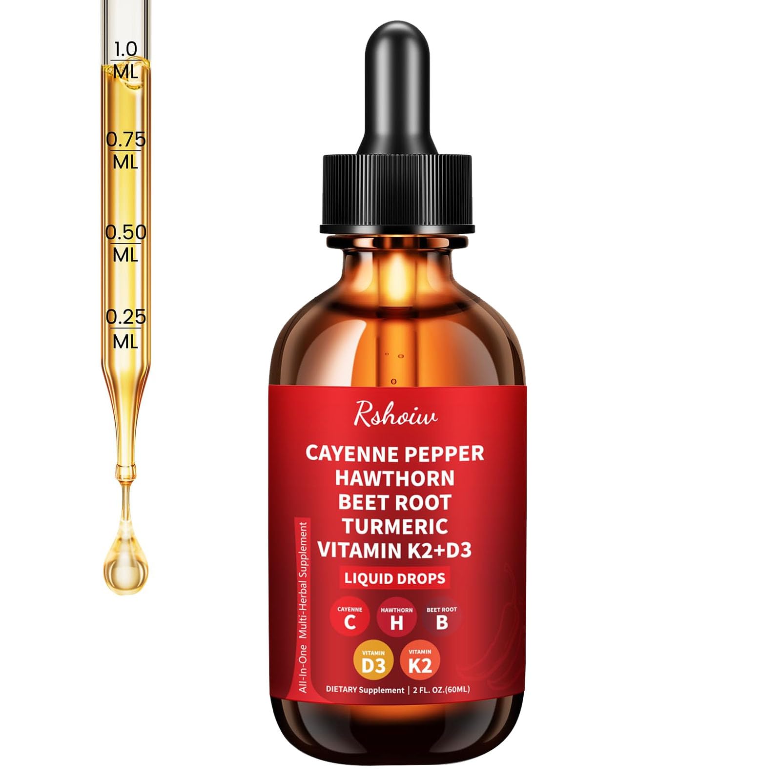 Cayenne Pepper Drops, Hawthorn, Beet Root, Turmeric, Vitamin D3 & K2