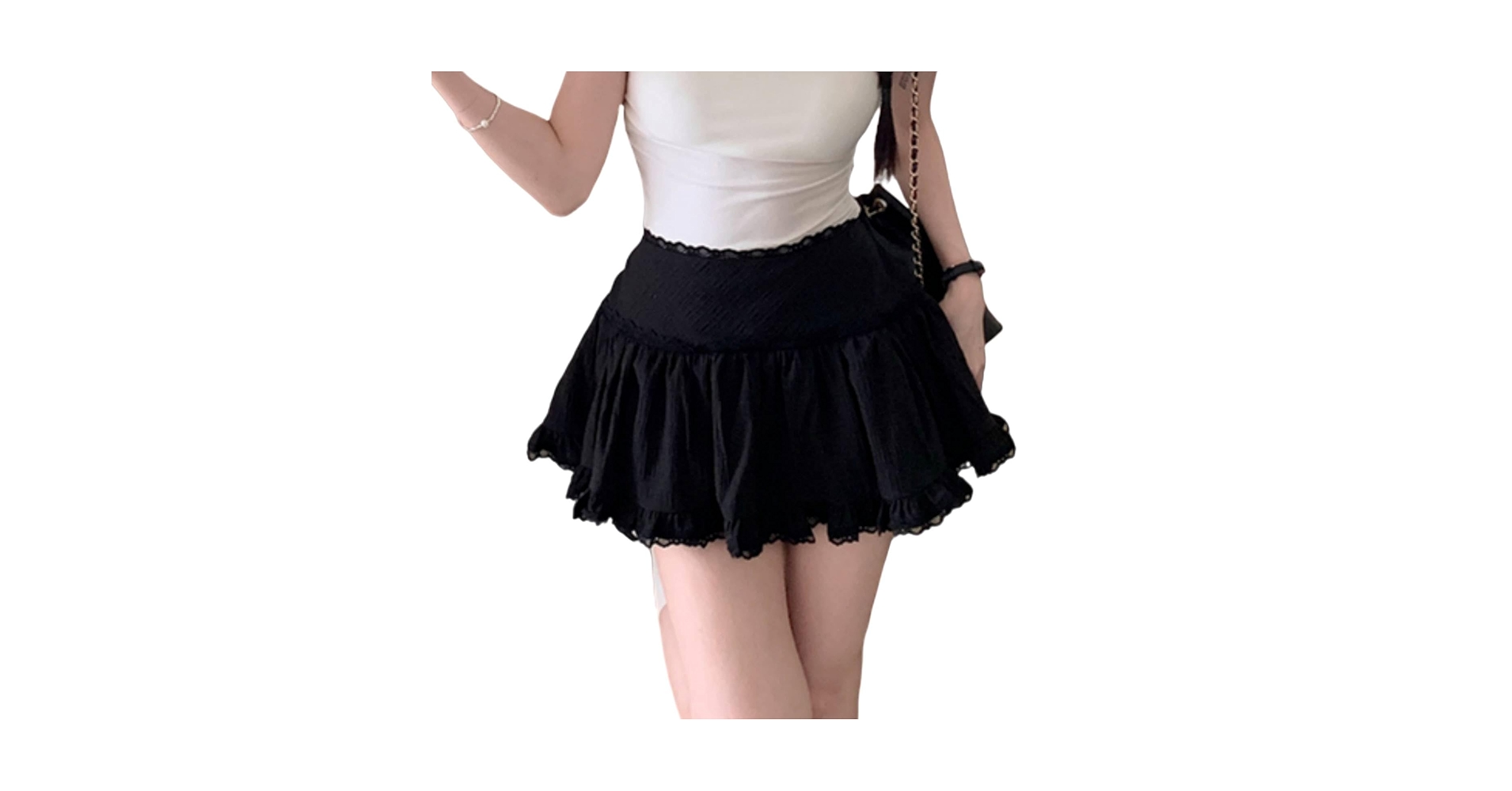 neogor White Mini Skirt Women Summer Fairycore Waist Ruffle