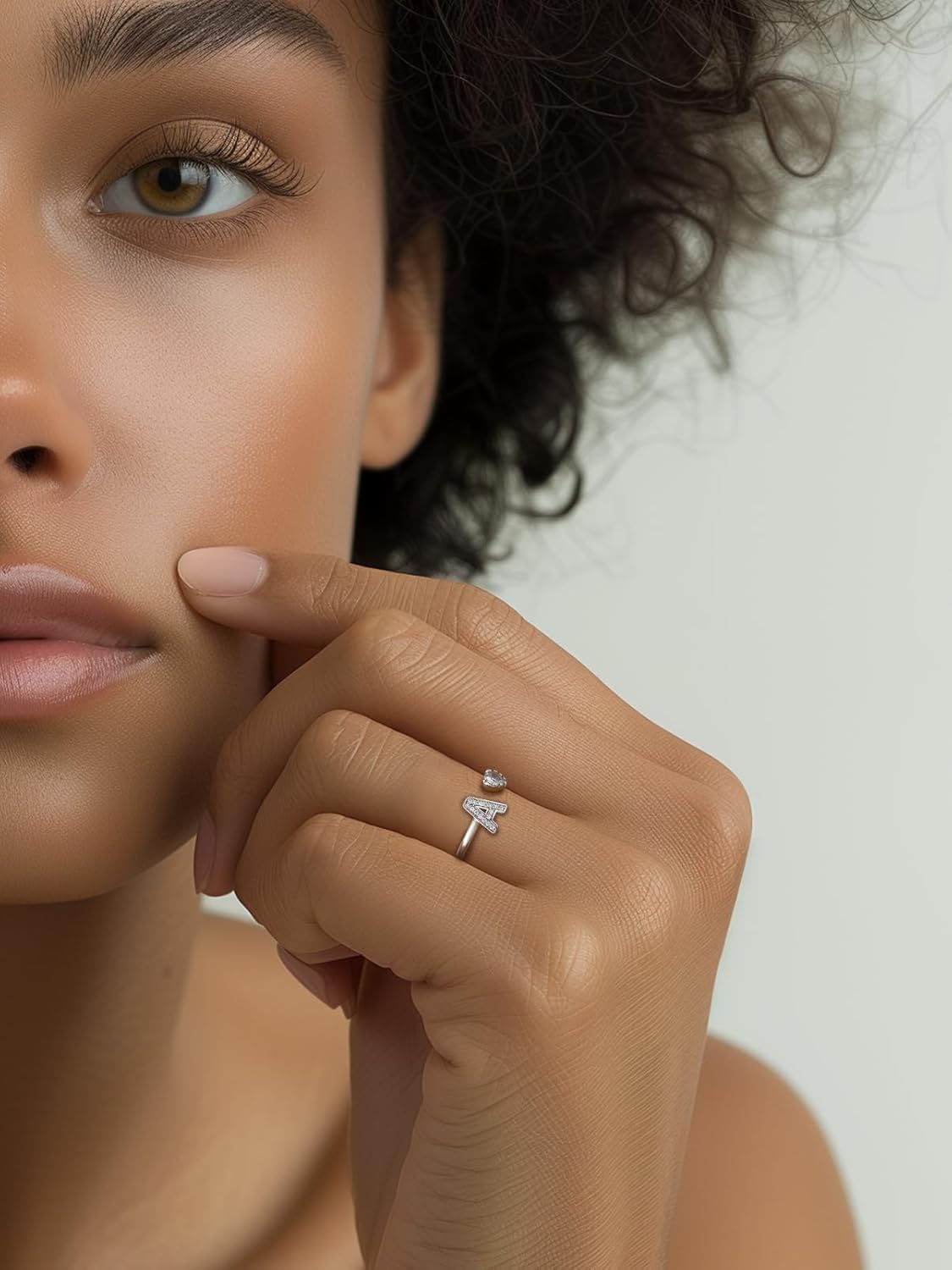 Silvora 925 Silver Heart-shaped 4MM White CZ Initial Ring Letter B Adjustable Open Ring Dainty Letter Ring