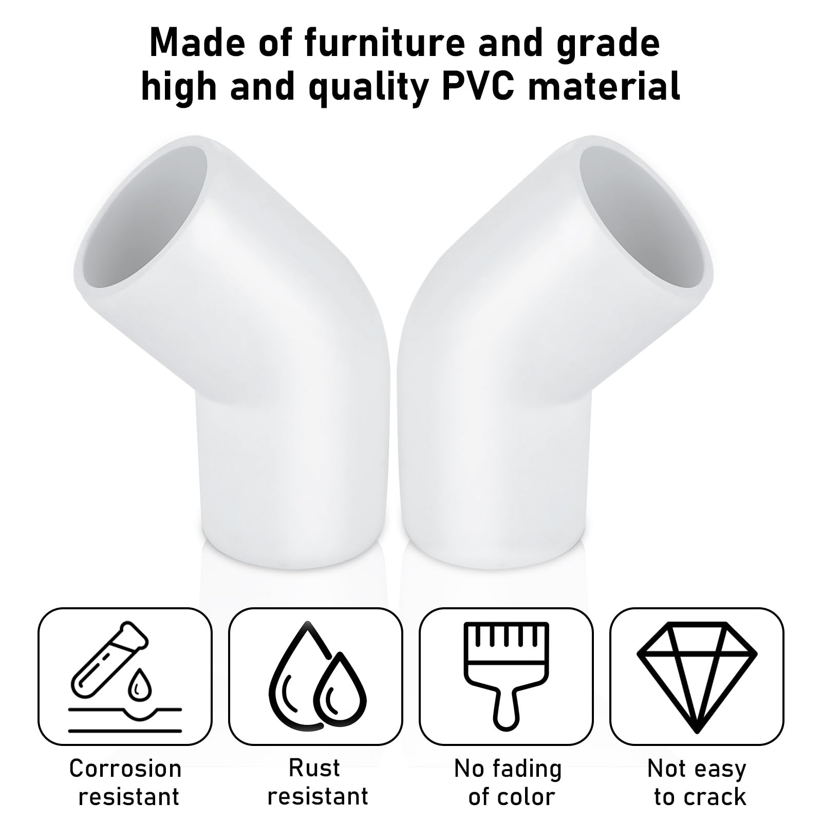 32 raccordi a gomito in PVC da 2,5 cm a 45 gradi, raccordi per tubi in PVC a 45 gradi, raccordi per tubi in PVC a 2 vie a 45 gradi per capannone di serra, struttura di supporto da giardino, telaio di
