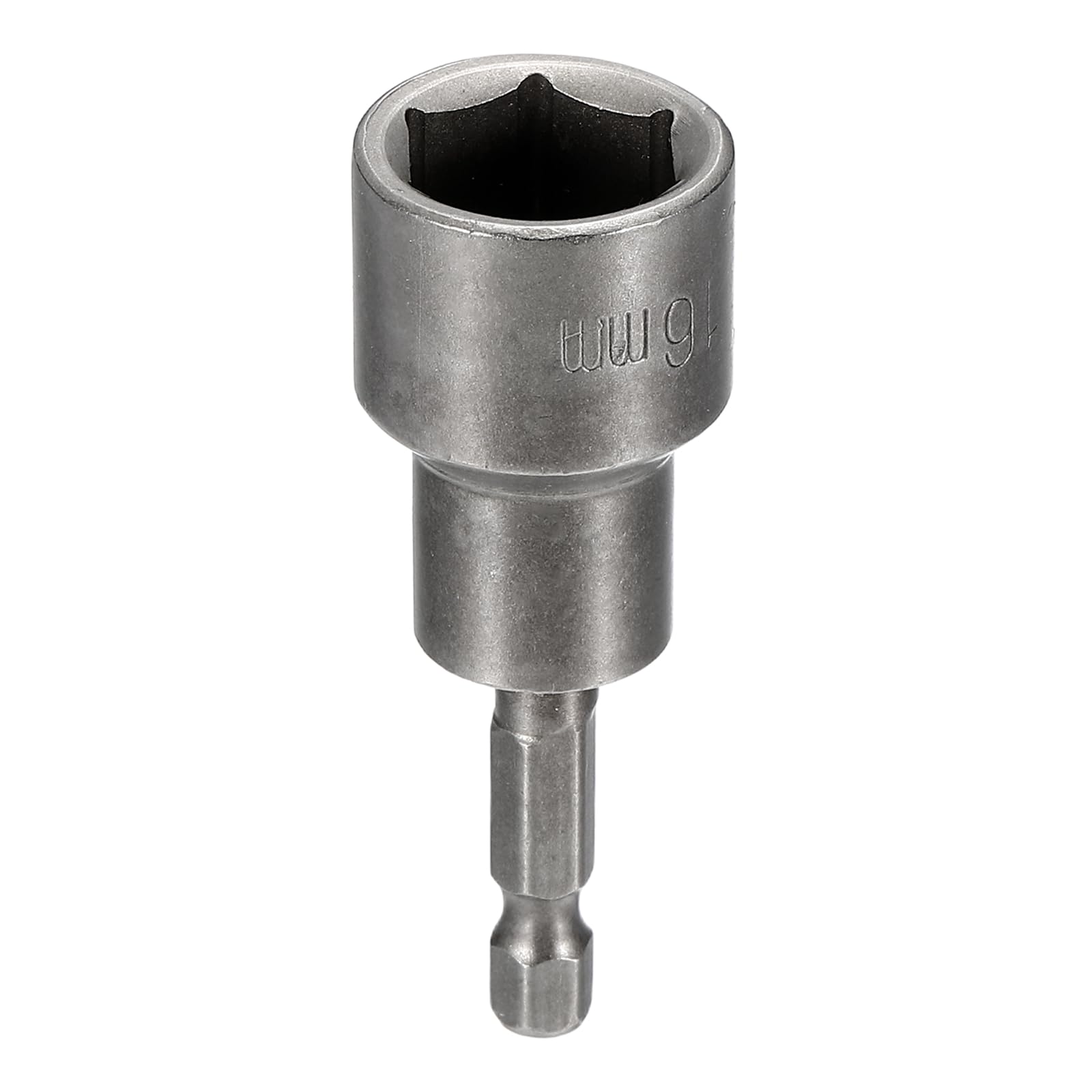 sourcing map Nut Driver Drill Bit 16mm Metric Socket 1/4" Hex Shank 2.56" (65mm) Magnetic 6-Point Sockets Quick Change Cr-V Steel Bolt Setters for Power Drill Drivers, Gray