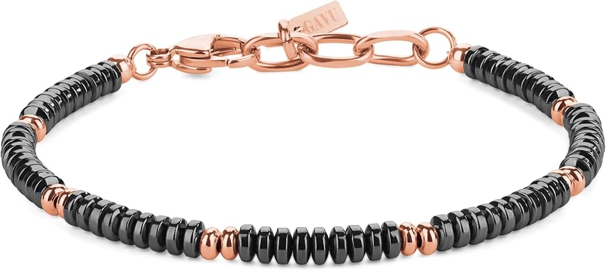 GAVU Mens Crystal Bracelet, Stainless Steel Beaded Bracelet Hematite Bracelet for Men
