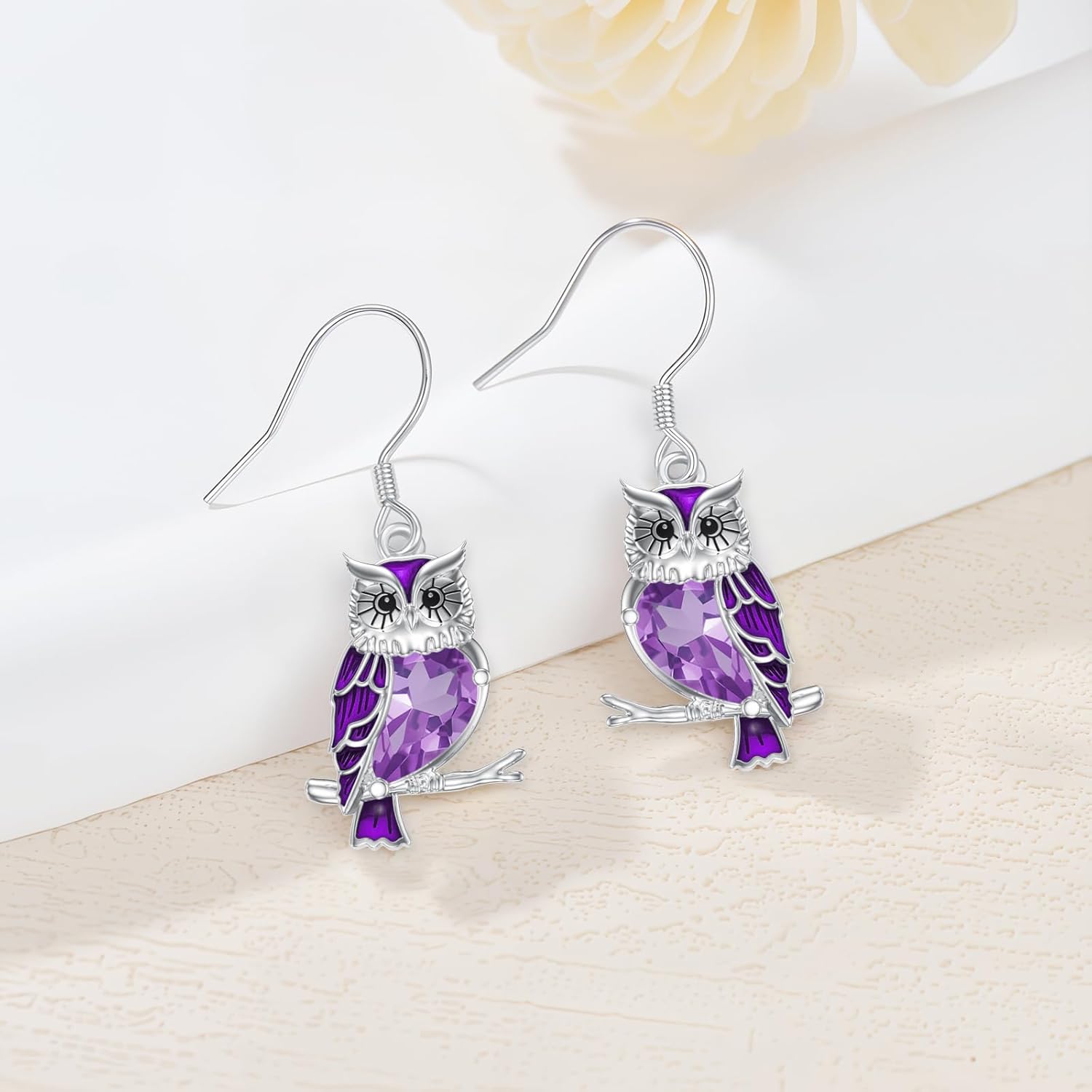 Natural Amethyst Owl Earrings for Women 925 Sterling Silver Owl Drop Dangle Earrings Genuine Amethyst Jewelry Gifts - Image 2