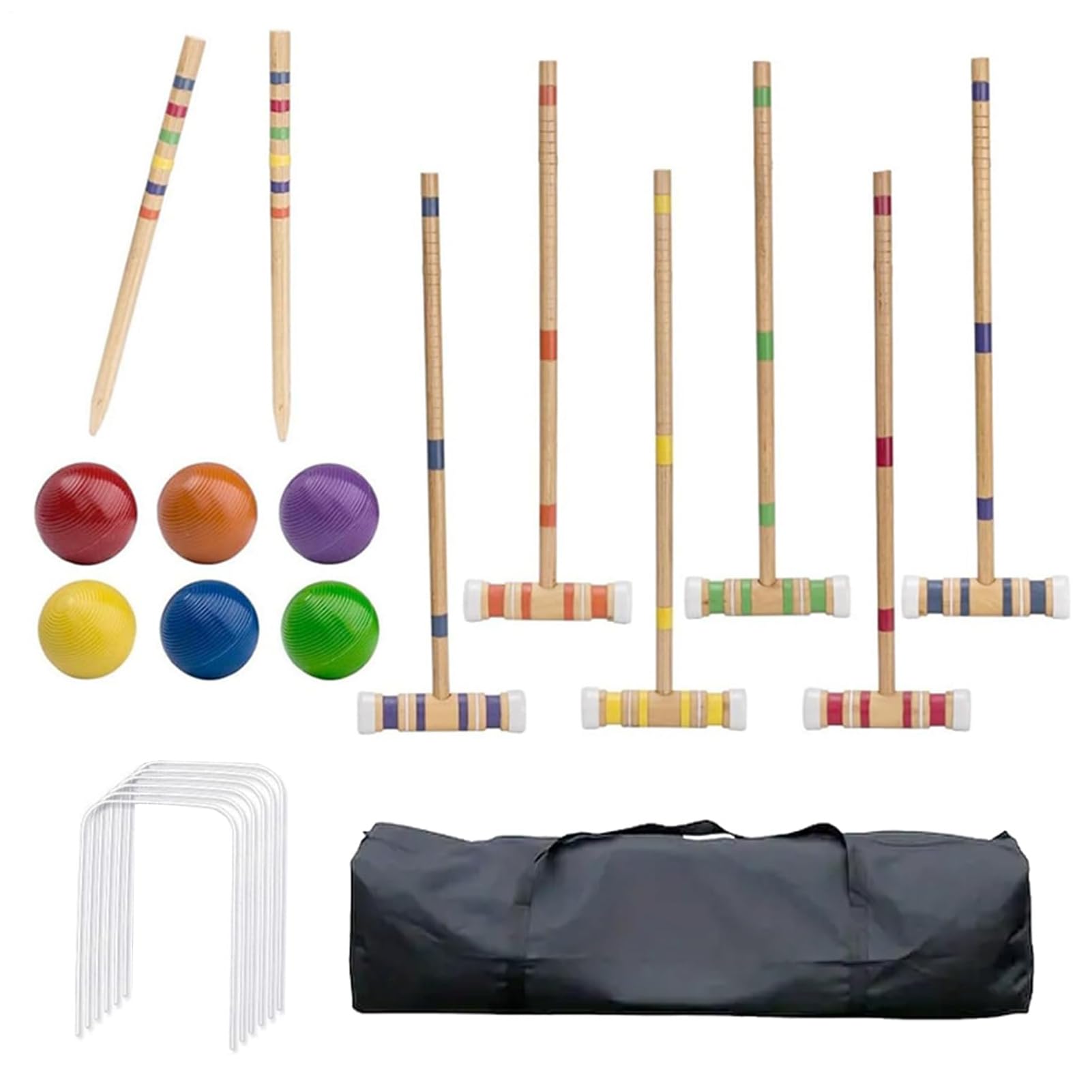 Spikes Ball Set, Ball Game Juego 6 Jugadores Juego de Juego de césped | Juego de bolos de madera reutilizable, kit deportivo al aire libre para hombres, mujeres