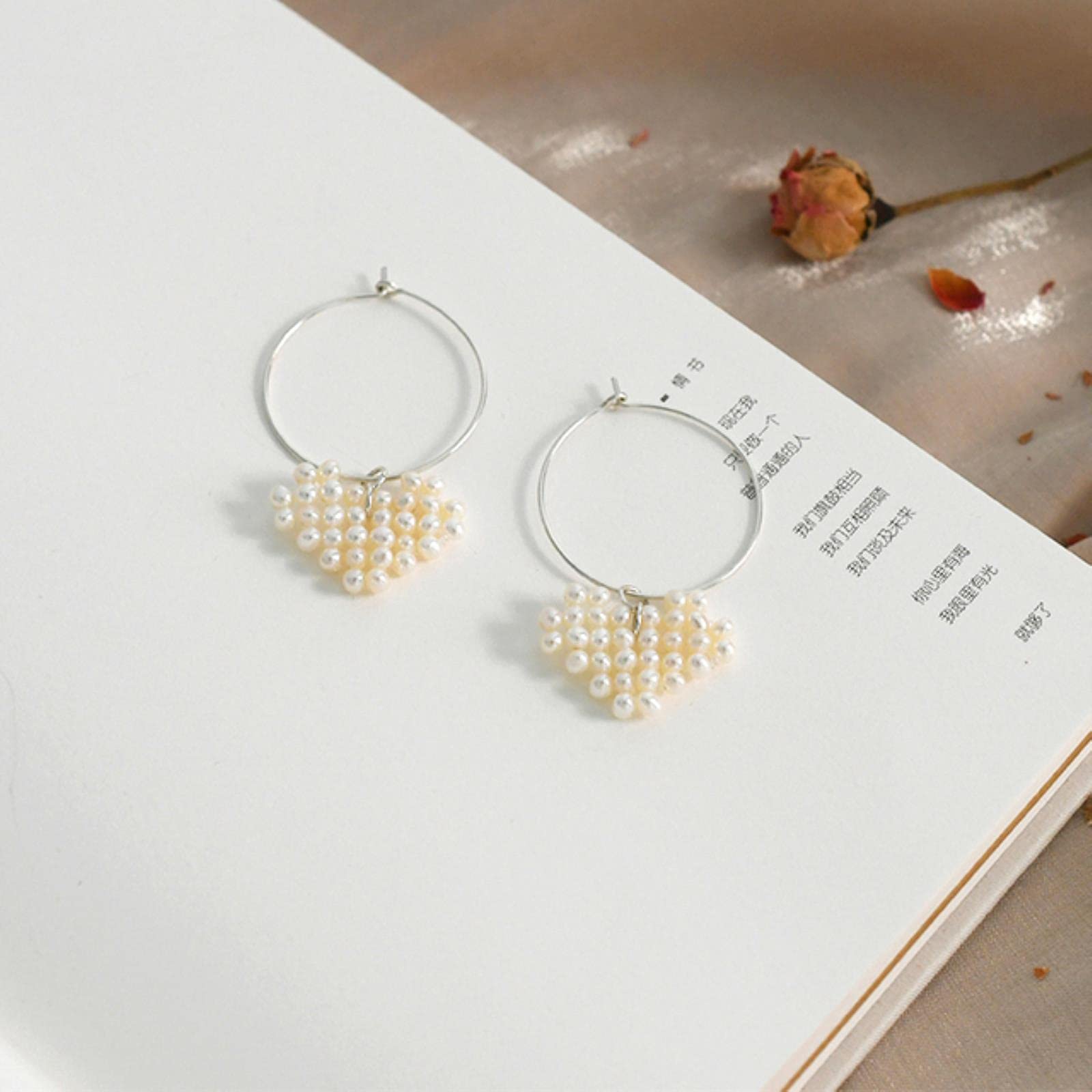 SALAN Orecchini A Cerchio di Perle d'Acqua Dolce Naturali 925 Gioielli A Cuore in Argento Sterling per Le Donne Regalo di Nozze Nuovo