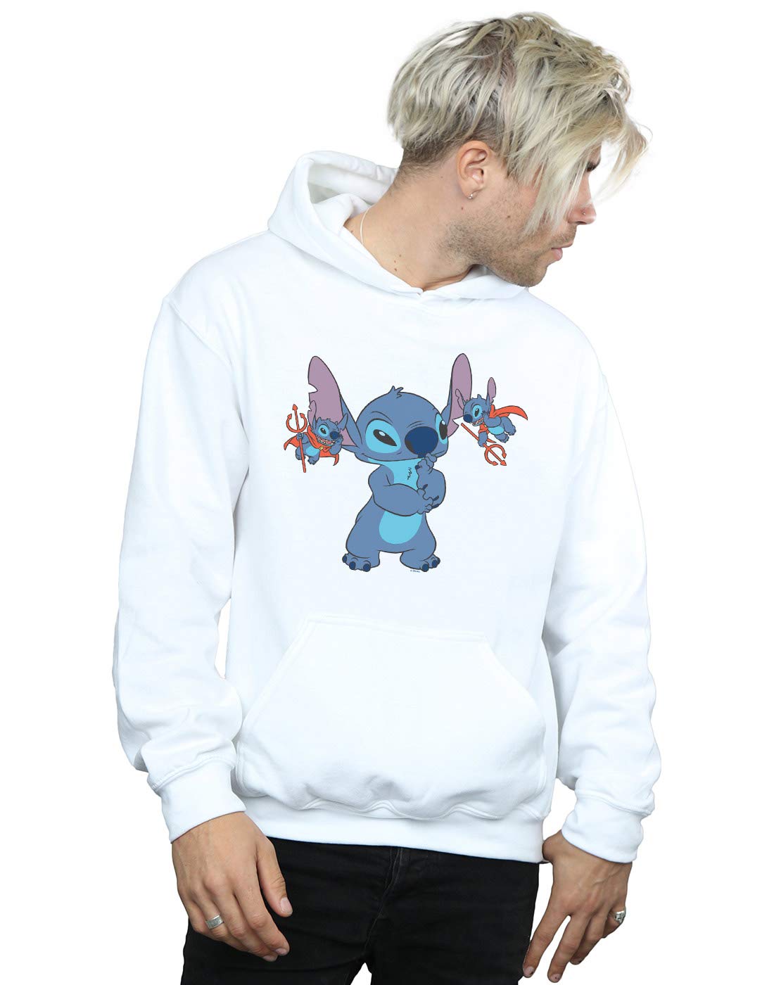 Absolute Cult Men's White Disney Lilo And Stitch Little Devils Hoodie Large