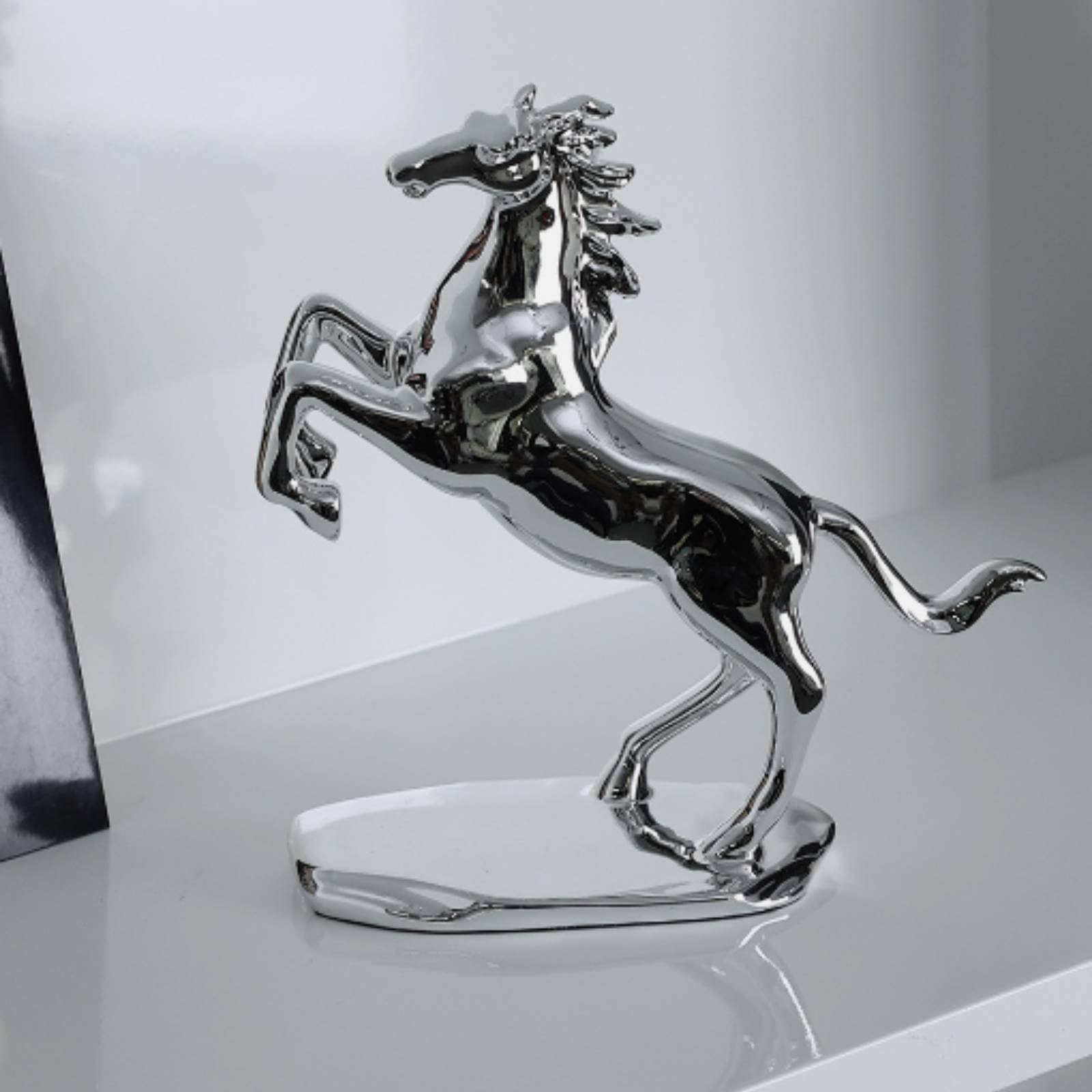 rockible Estatua Caballo con Base, Style to 4, Plateado