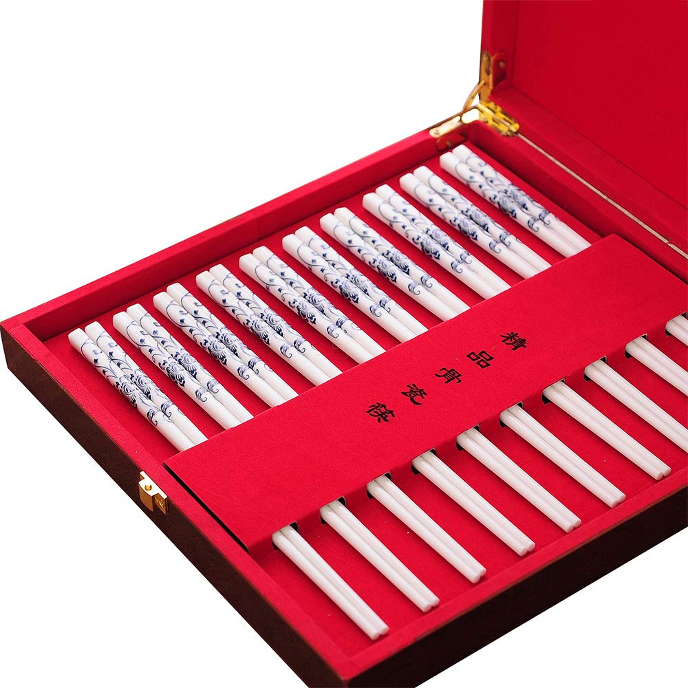 Coffret cadeau de baguettes en porcelaine avec étui, 10 paires de baguettes japonaises réutilisables pour sushi, baguettes de luxe antidérapantes en porcelaine tendre, baguettes lavables au lave-vais