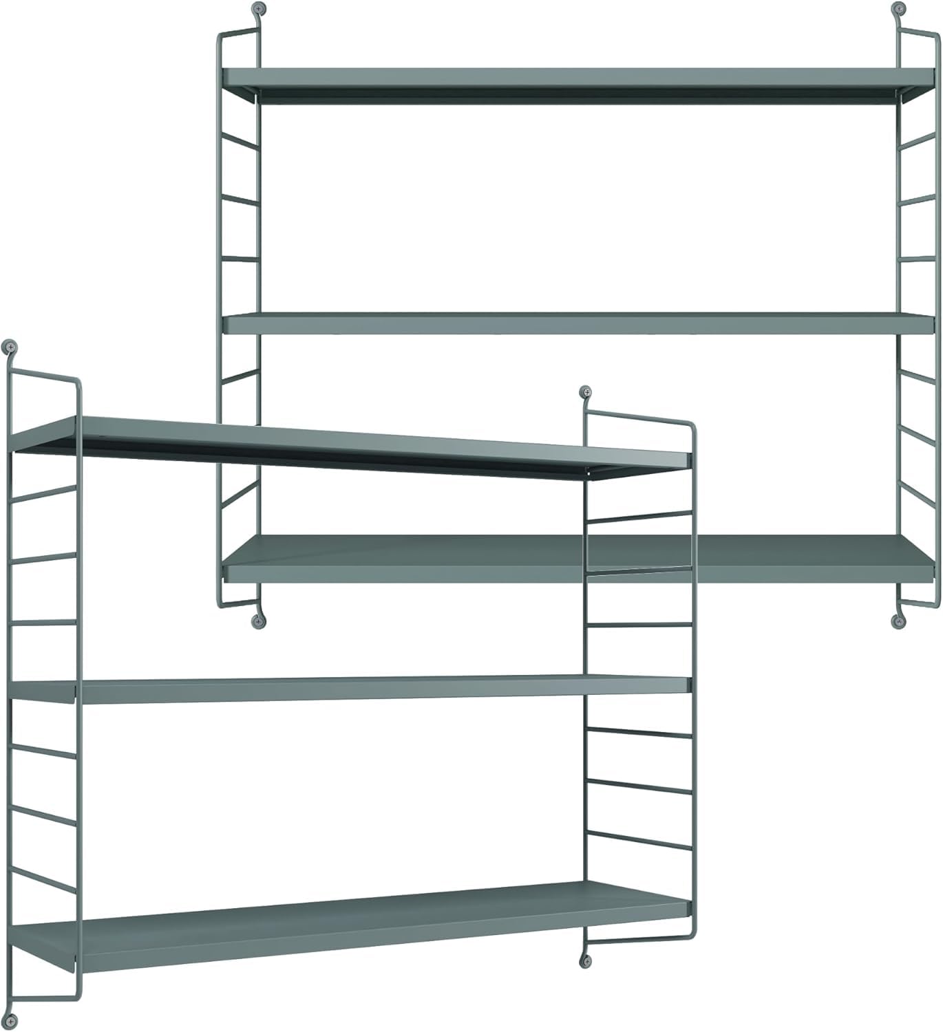 [en.casa] Modulares Wandregal Strängnäs 2er Set Metallregal Graublau Hängeregal mit 3 Regalböden Badregal Küchenwandregal Wandablage Wohnzimmer