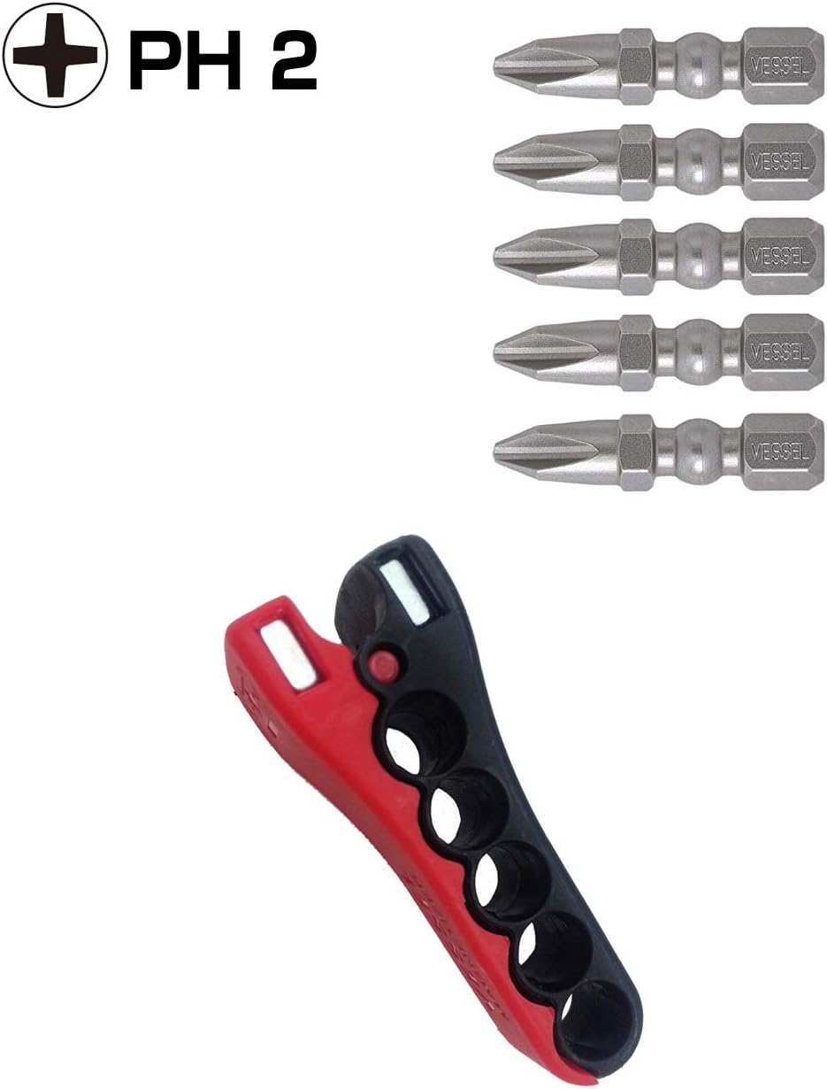 VESSEL Impact Ball Torsion Bits PH2X30 5PC with MAG Charge Holder (IBMG30PH2K5)