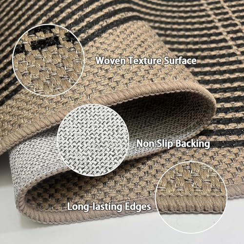 Alfombra de yute arcoíris 80 cm lavable y antideslizante para salón o patio negro 4