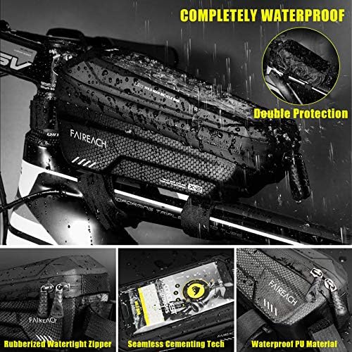 FAIREACH Bike Frame Bag with Mobile Phone Holder, Bicycle Top Tube Pouch, Waterproof Cell Phone Case Cycle Mount with Touch Screen Window, for iPhone Samsung Smart Phone