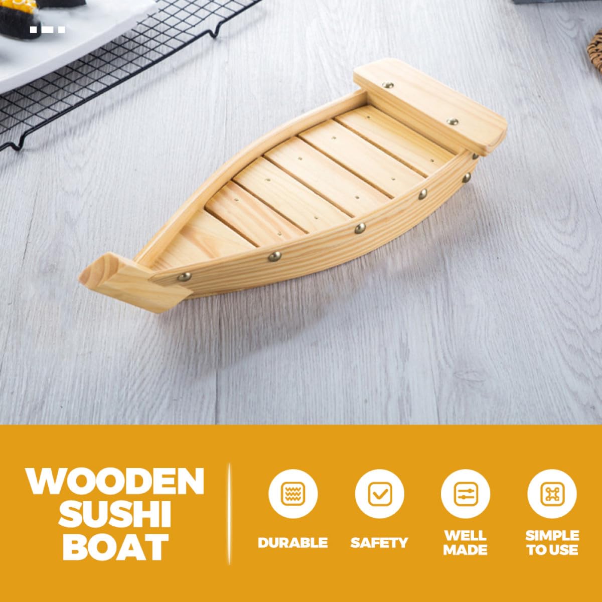 SHINEOFI Bateau à Sushis en Bois Beige pour Service de Sushis et Porte-Sashimi Effet Décoratif, Plateau de Présentation pour Restaurants Japonerie