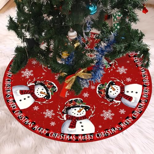 DBALL Schneemann-Muster Weihnachtsbaumdecke 120 cm Christbaumdecke Rot...