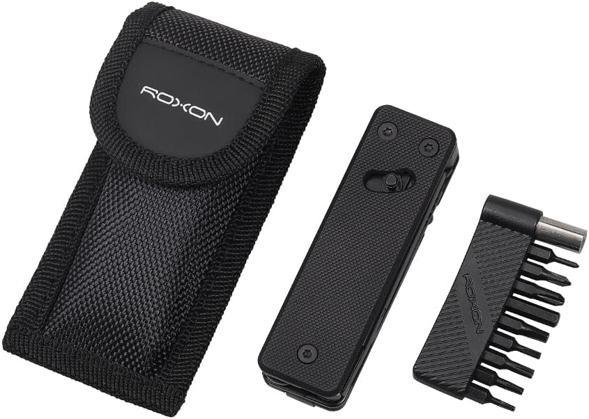 Roxon KS2E Noir Elite D2 Blade 13 in 1 Mini Multi Tool function pocket knife with big scissor, G10 handle and Pocket clip, good for Camping/Backpacking/Emergencies/EDC Multitool (D2 Steel Blade)