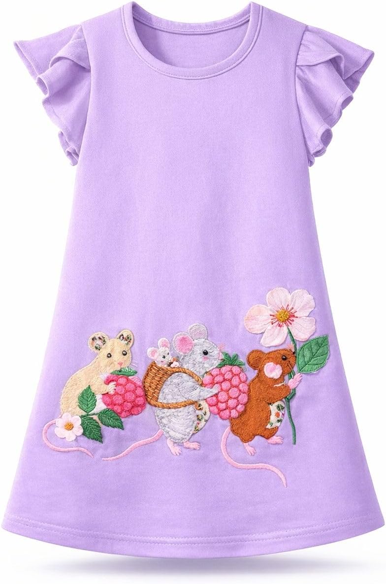 HILEELANG Toddler Girl Short Sleeve Easter Dress Cotton Casual Jersey Shirt Playwear Applique Dress