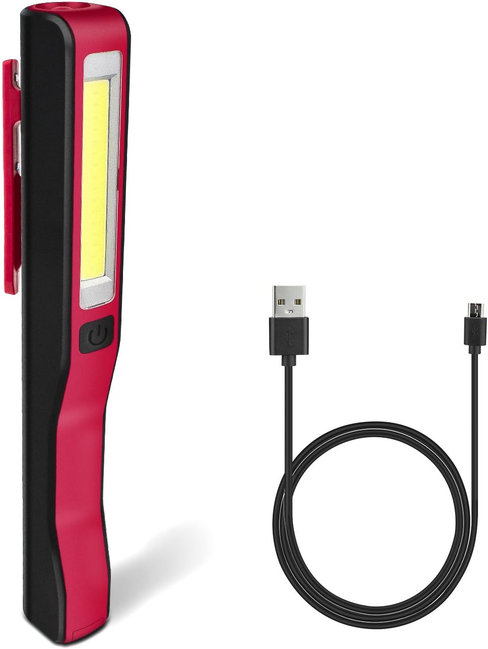 Debonice LED Light Rechargeable COB Work Light 1W+3W Flashlight Torch with Magnetic Base Hook for Home Camping Car Repairing Emergency (B:Red)