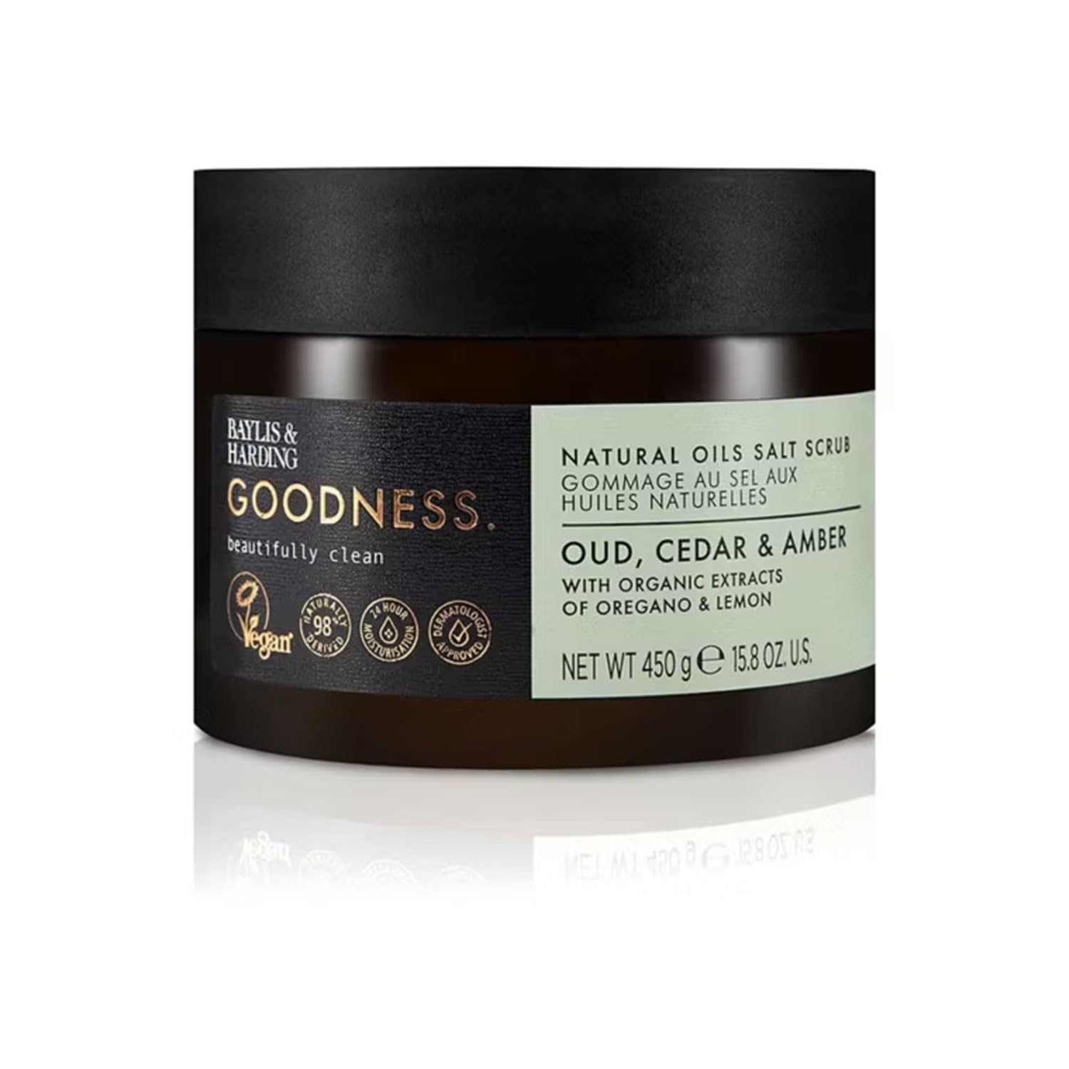 Baylis & Harding Goodness Oud, Cedar & Amber Natural Oils Salt Scrub 450g