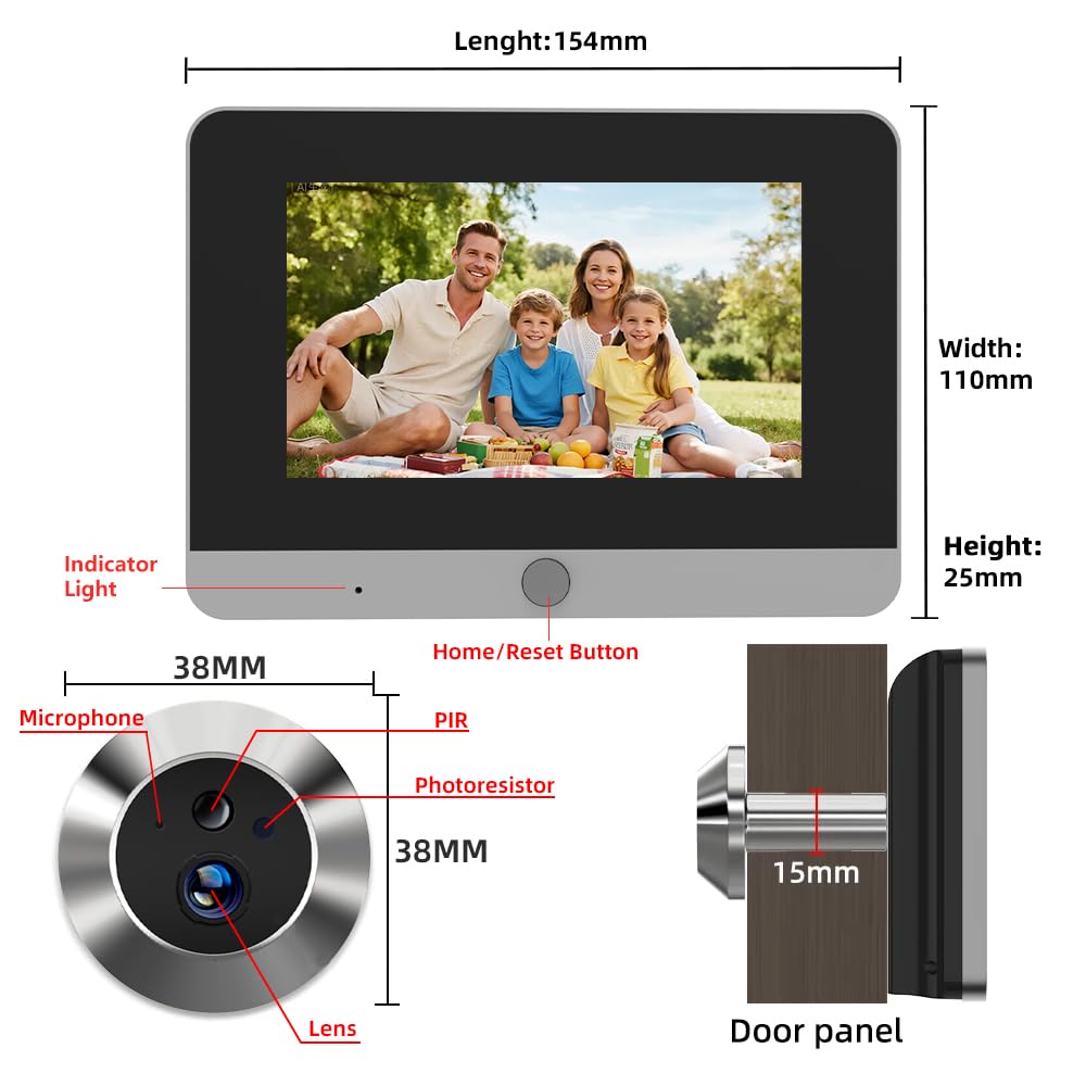 TKSTAR Türspion Überwachungs-Kamera Funk WLAN WiFi Handyübertragung mit APP Handy Aufzeichnung + Bewegungsmelder Nachtsicht mit 10.000mAh Akku + 5" Display Monitor