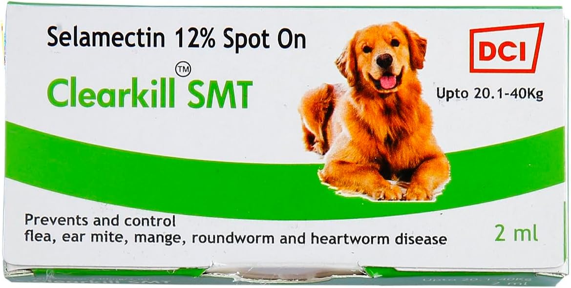 SMT Selamectin 12% Spot on, Prevention and Treatment of Flea, Ear mite, Mange & Heart Worm Disease in Dogs Weighing Between 20 kg to 40kg, 2 ml