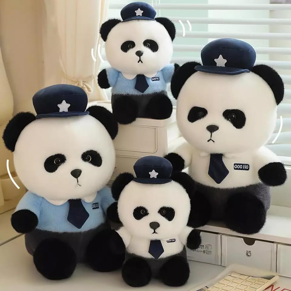 Image of Patrol Panda Plush Toy Cartoon Stuffed Animals Cute Toys for Kids & Babies Cuddly Animal Stuff Huggable Gifts for Toddlers Black 25 cm