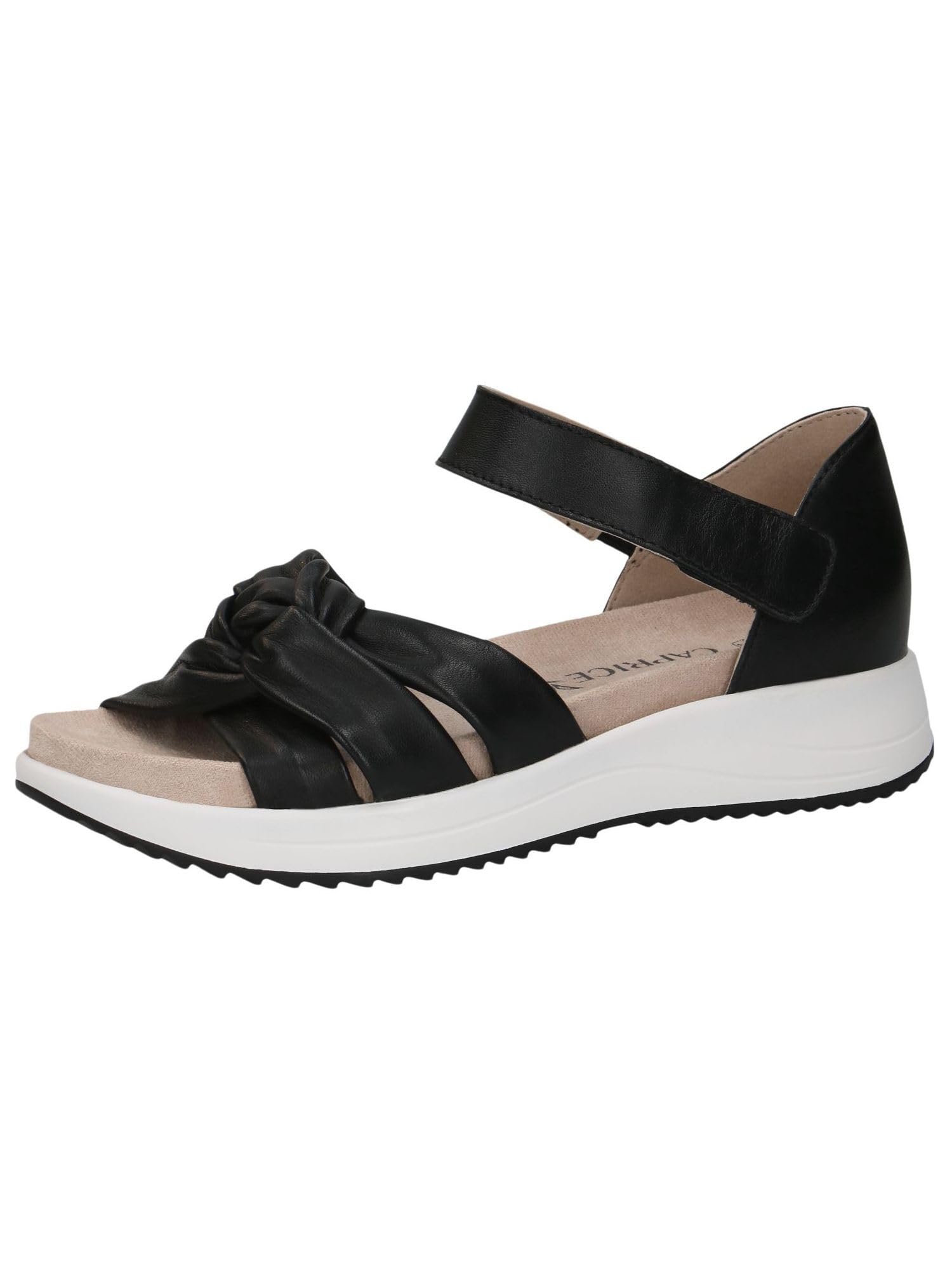CAPRICE Women Sandals flat Leather with Hook-and-Loop Closure, Black (Black Nappa), 4 UK